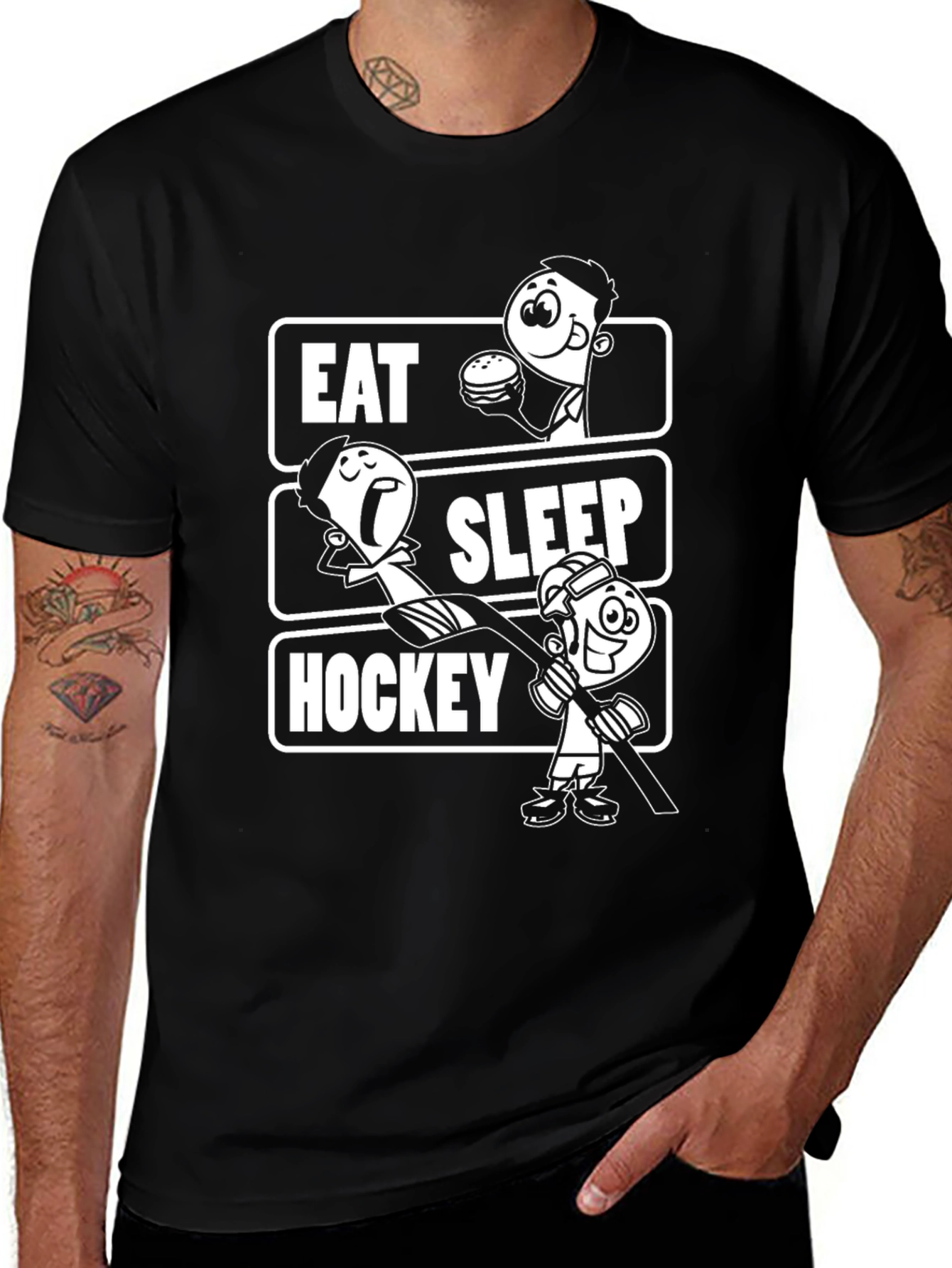 Eat Sleep Hockey Black Graphic T-Shirt