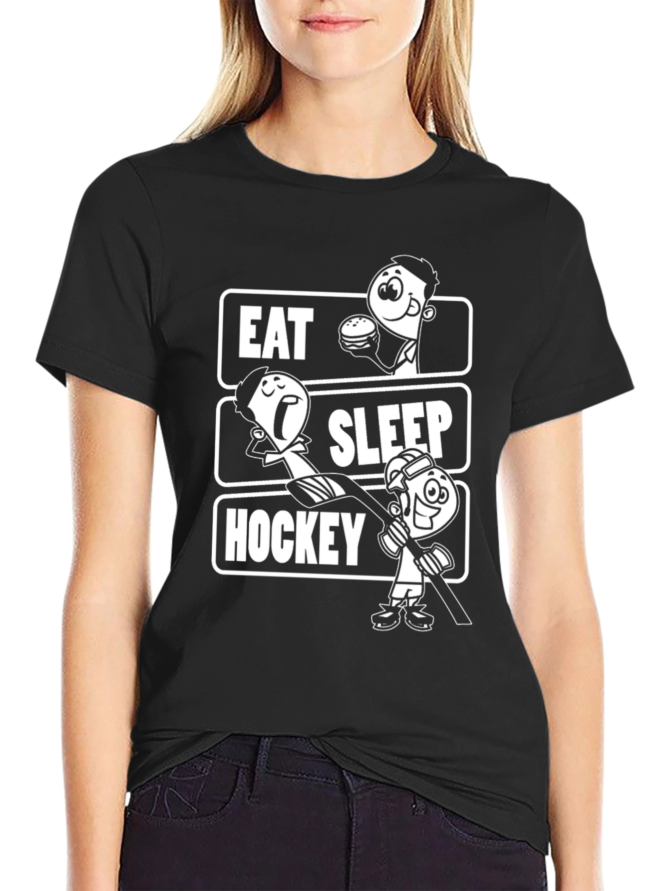 Eat Sleep Hockey Black Graphic T-Shirt