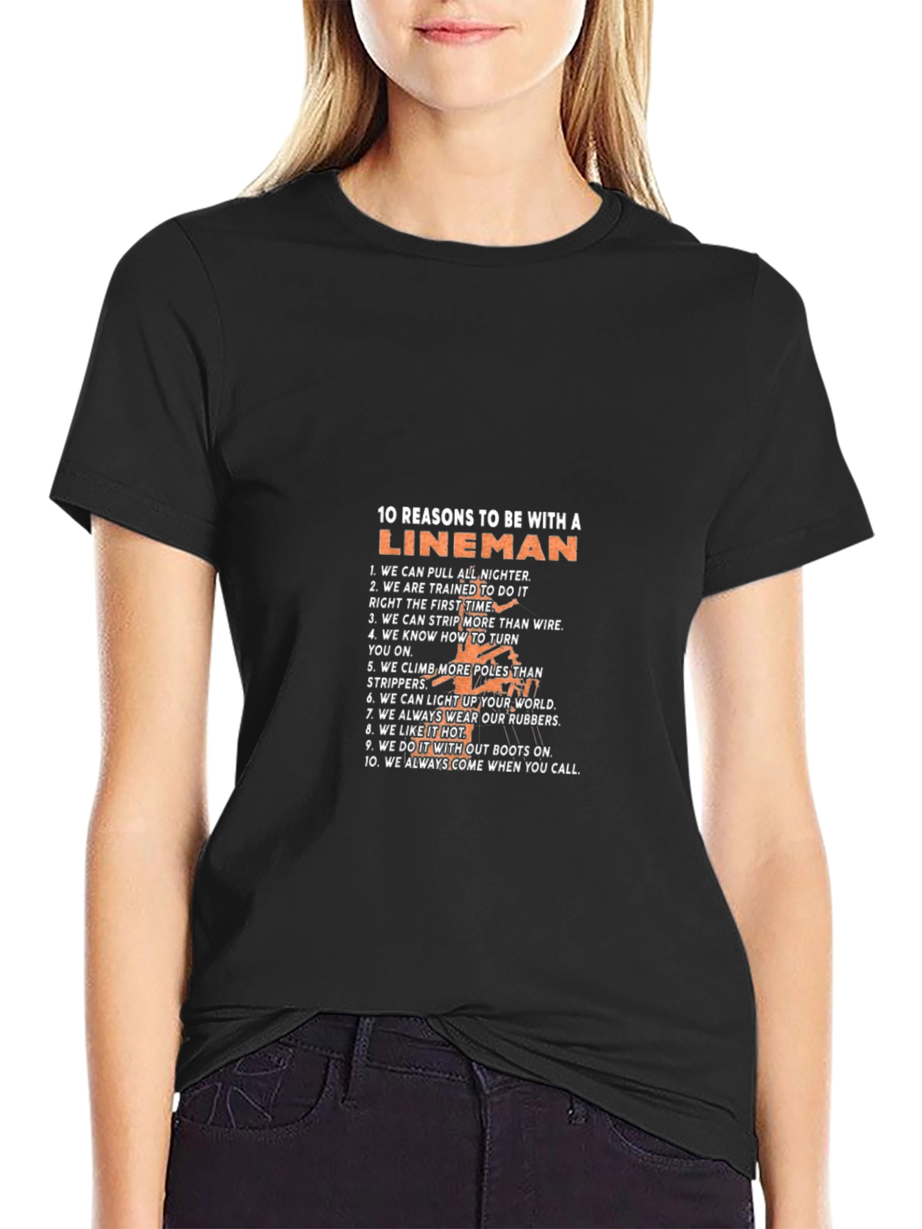 Lineman Reasons Graphic Tee - Black Cotton T-Shirt