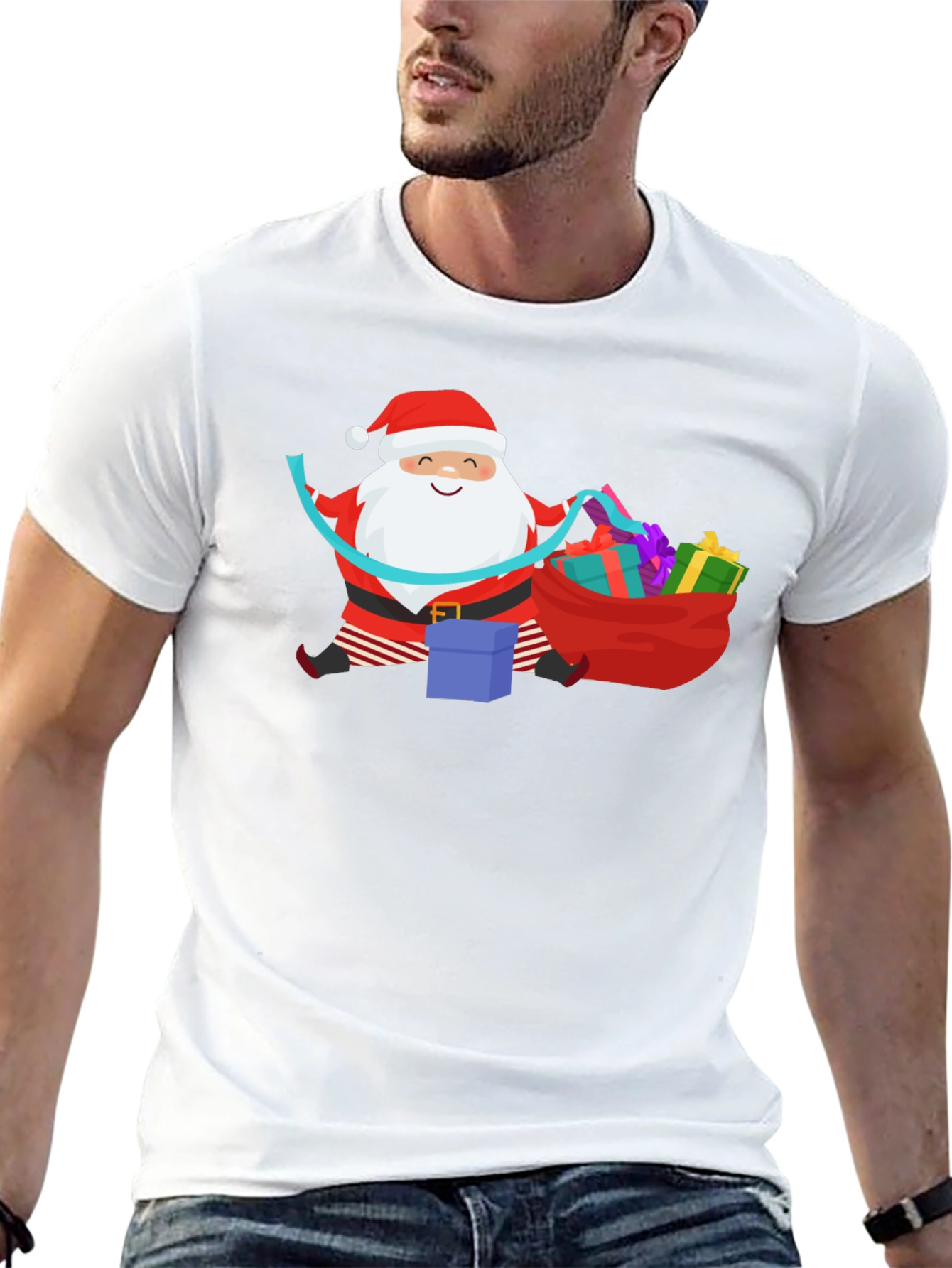 Santa with Gifts Graphic T-Shirt - Holiday Cheer