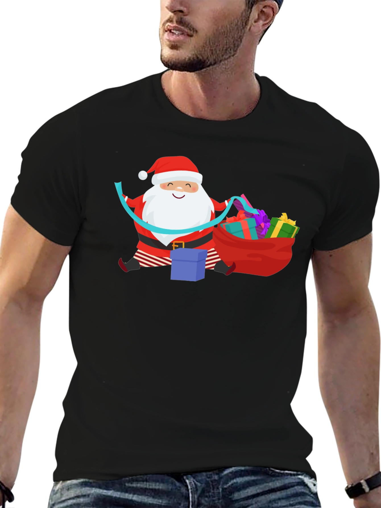 Santa with Gifts Graphic T-Shirt - Holiday Cheer