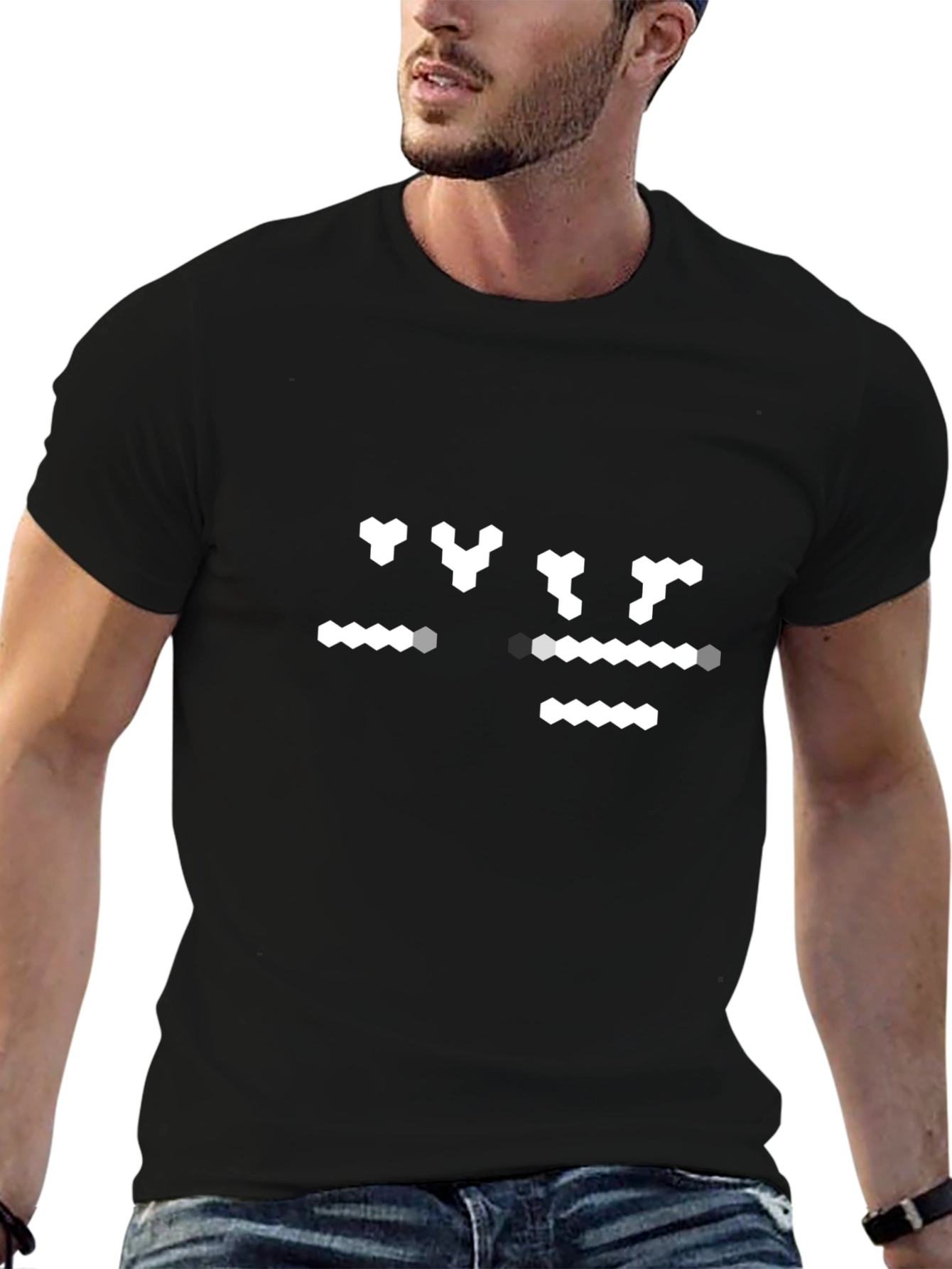 Pixelated Face Graphic Tee - Black
