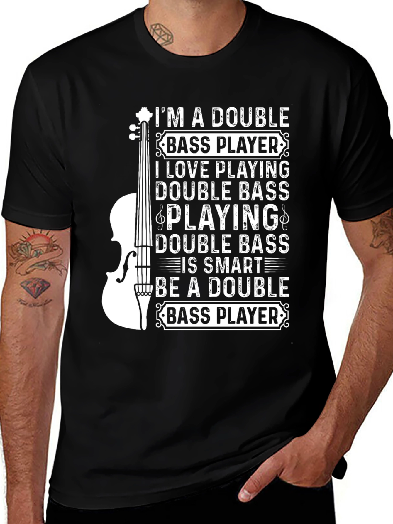 Double Bass Player Black Graphic T-Shirt