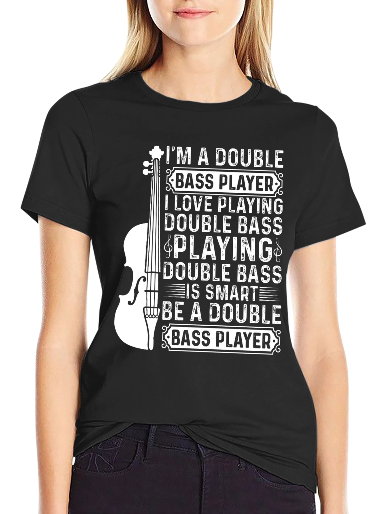 Double Bass Player Black Graphic T-Shirt