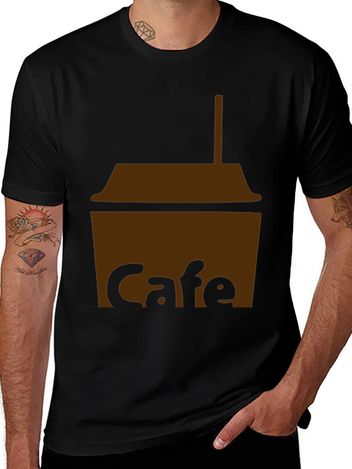 Cafe T-Shirt - Black Cotton Blend Graphic Tee