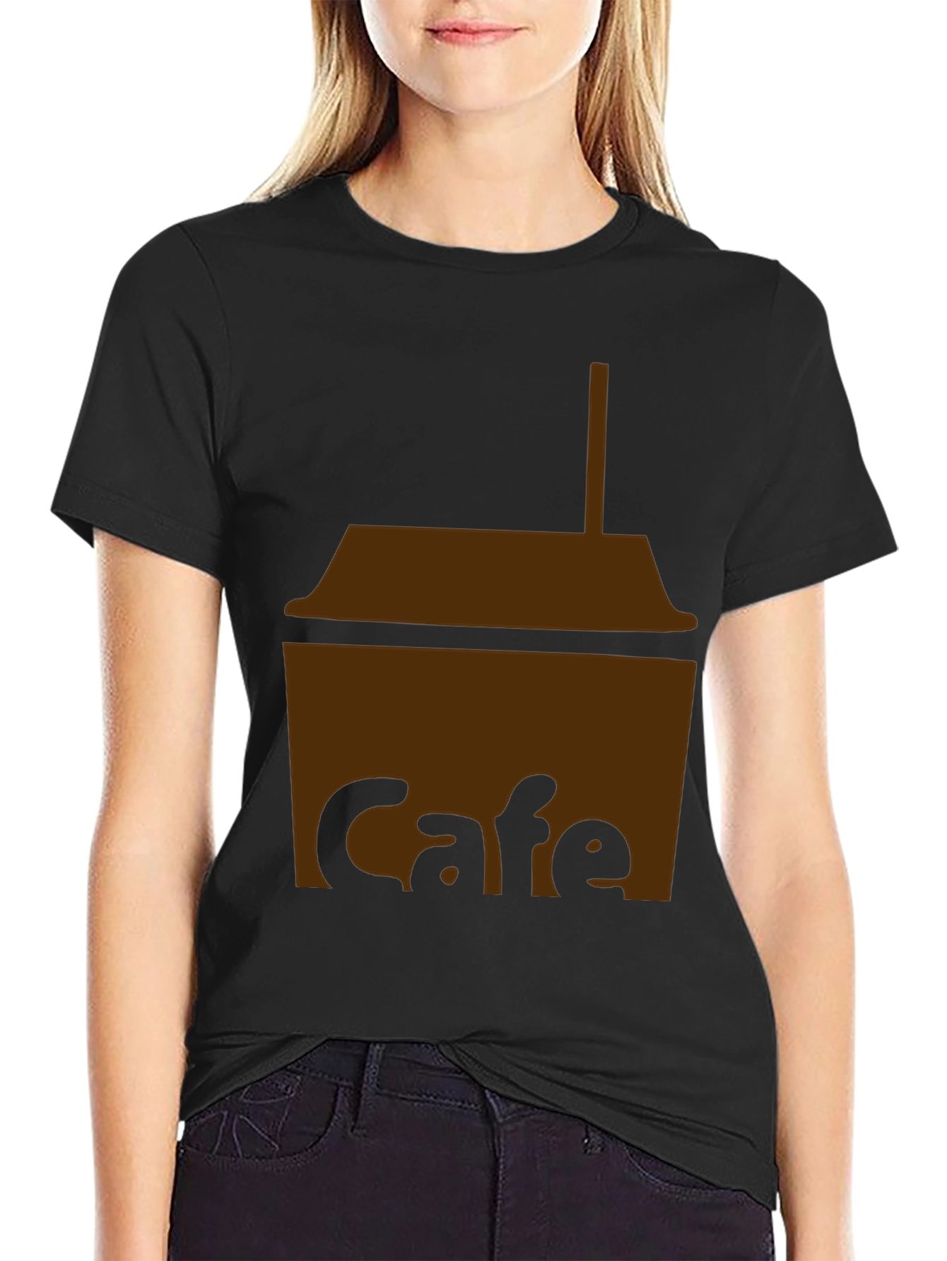 Cafe T-Shirt - Black Cotton Blend Graphic Tee