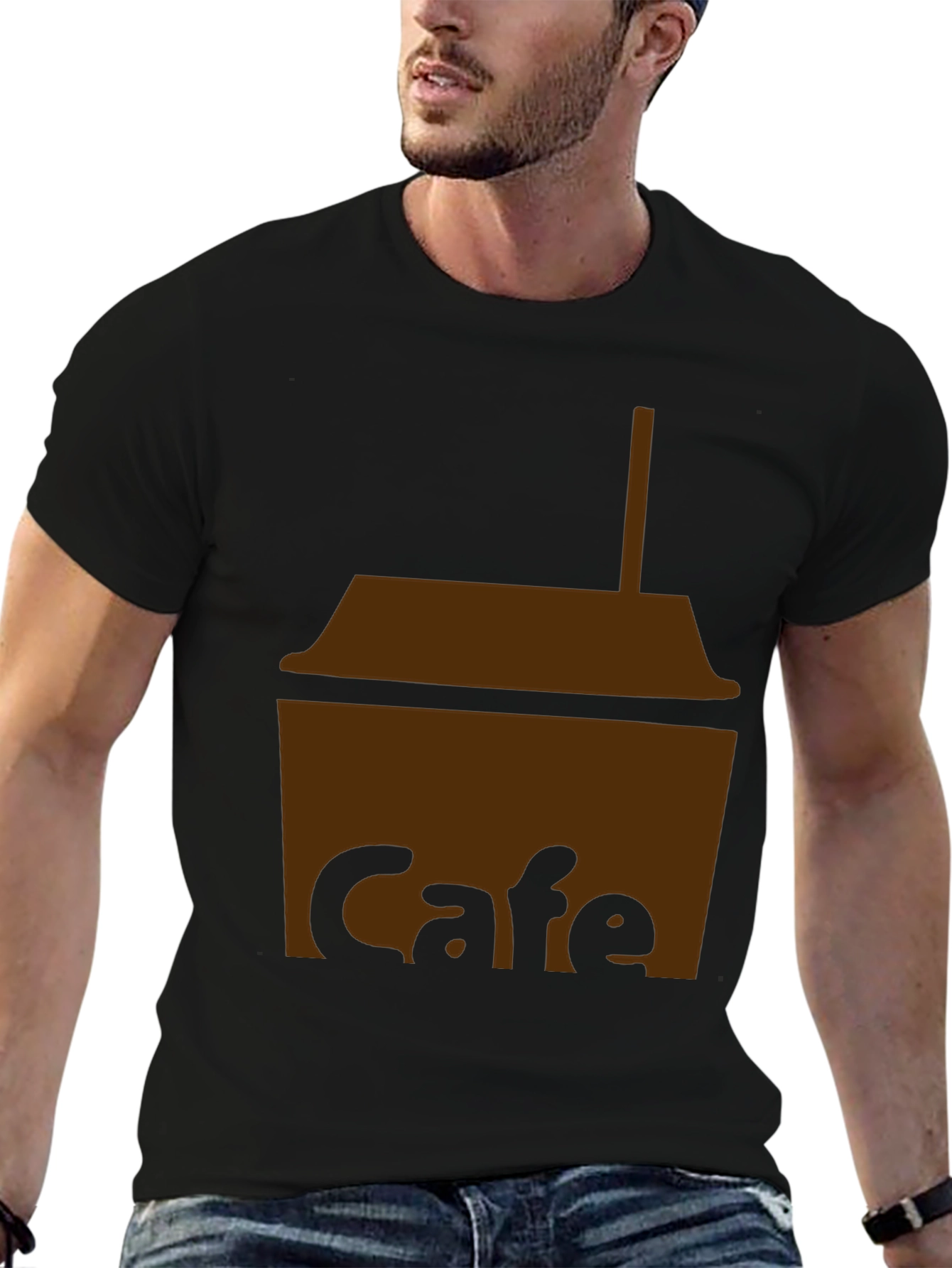Cafe T-Shirt - Black Cotton Blend Graphic Tee