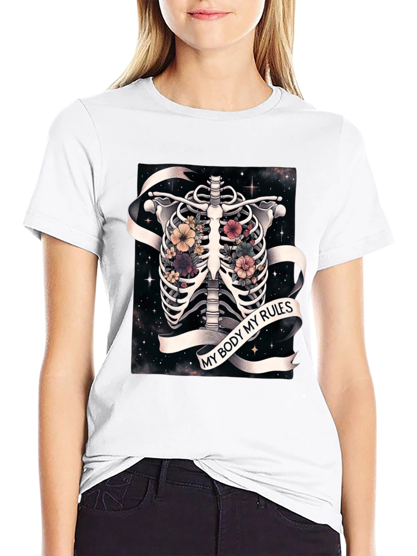 My Body My Rules Floral Skeleton T-Shirt