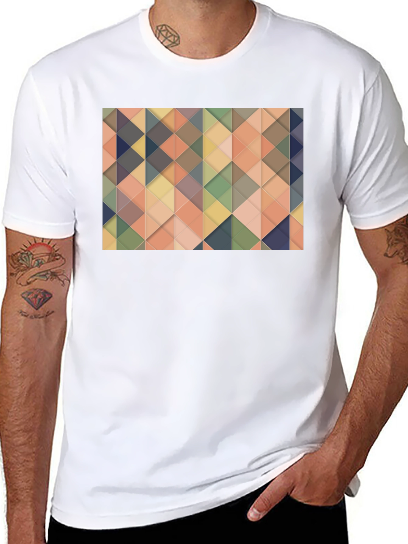 Geometric Triangle Pattern Black T-Shirt