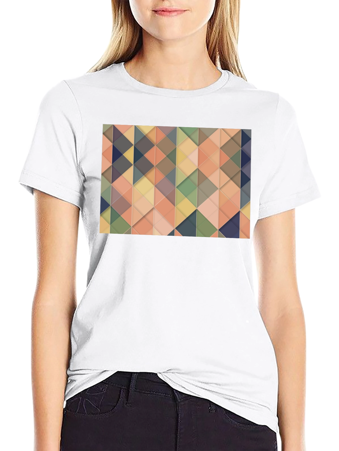 Geometric Triangle Pattern Black T-Shirt
