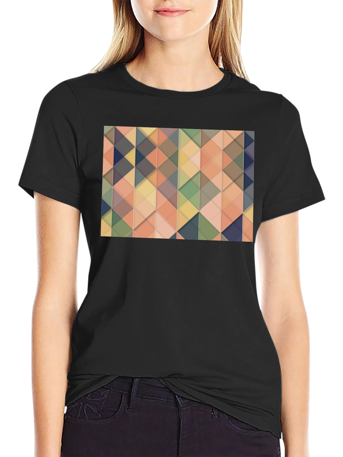 Geometric Triangle Pattern Black T-Shirt