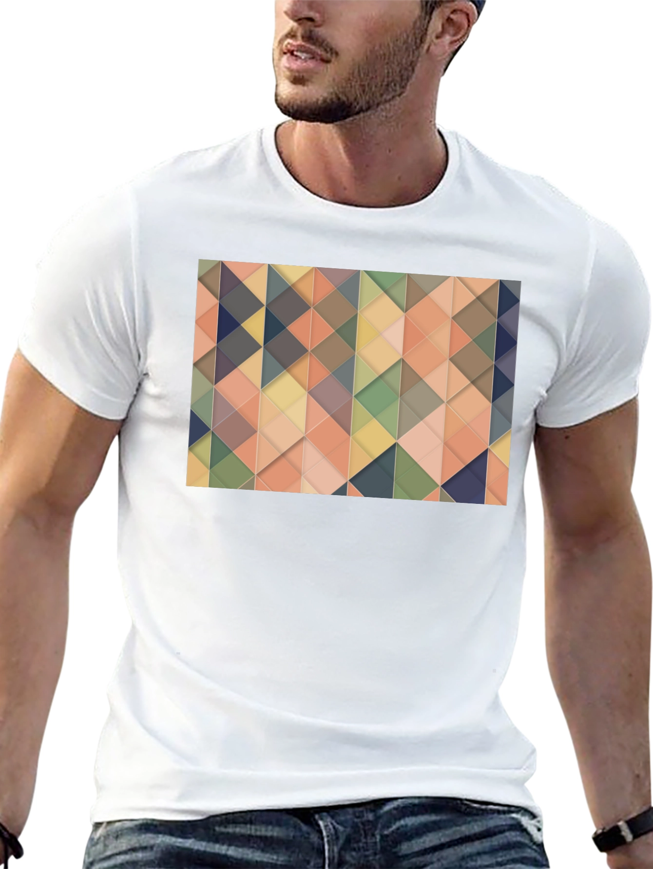 Geometric Triangle Pattern Black T-Shirt