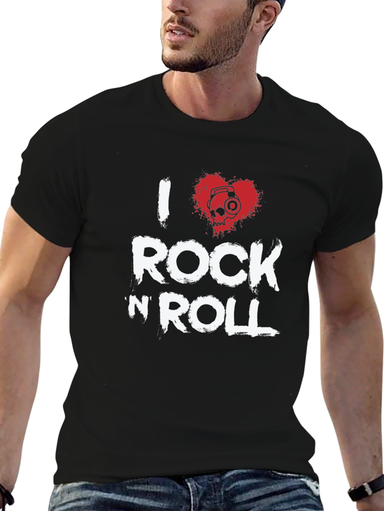 I Heart Rock N Roll Graphic T-Shirt - Black