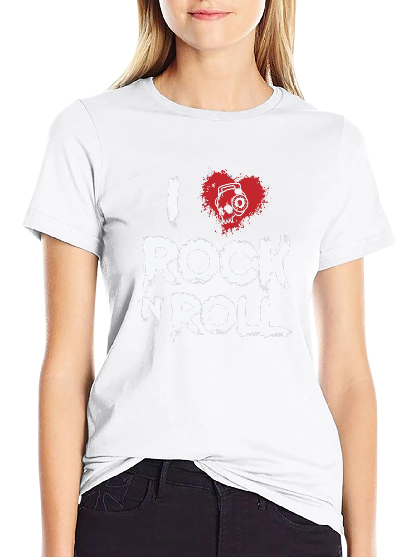 I Heart Rock N Roll Graphic T-Shirt - Black