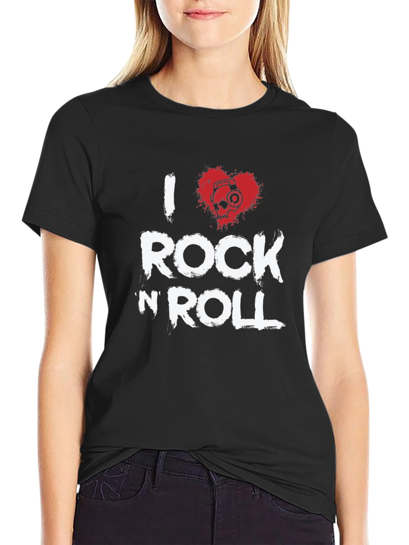 I Heart Rock N Roll Graphic T-Shirt - Black