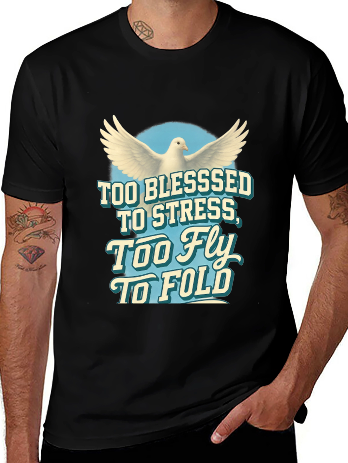 Blessed Dove Graphic Tee - Soft Black Cotton T-Shirt