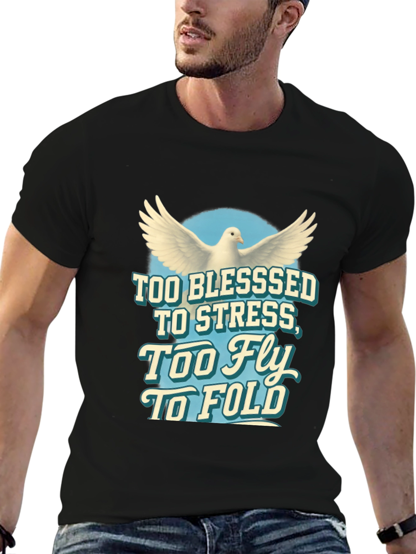 Blessed Dove Graphic Tee - Soft Black Cotton T-Shirt