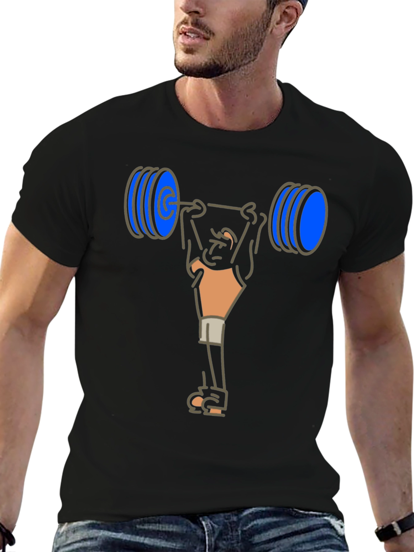 Weightlifter Cartoon T-Shirt - Black Cotton Tee
