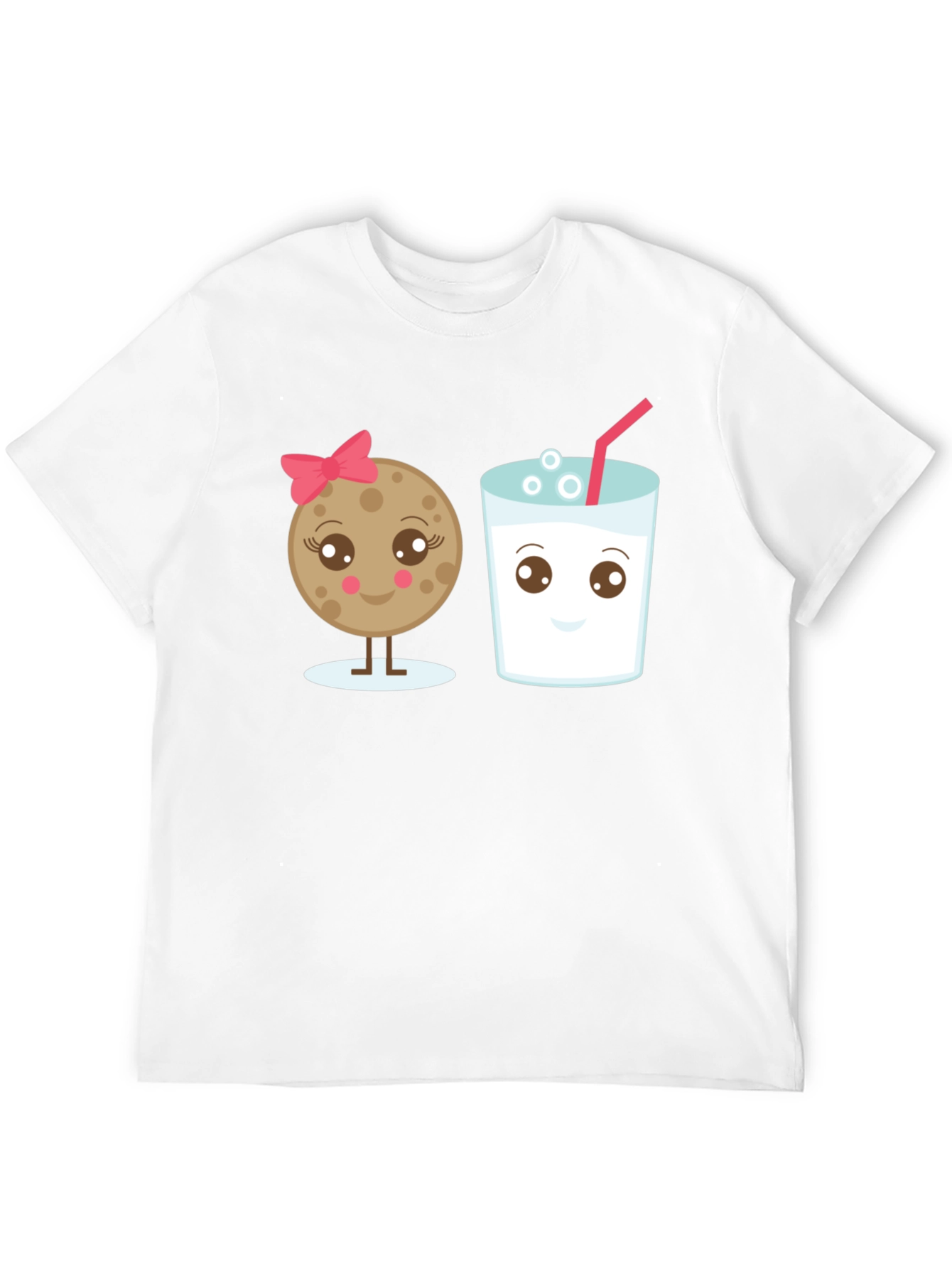 Cute Cookie & Milk Graphic Black T-Shirt