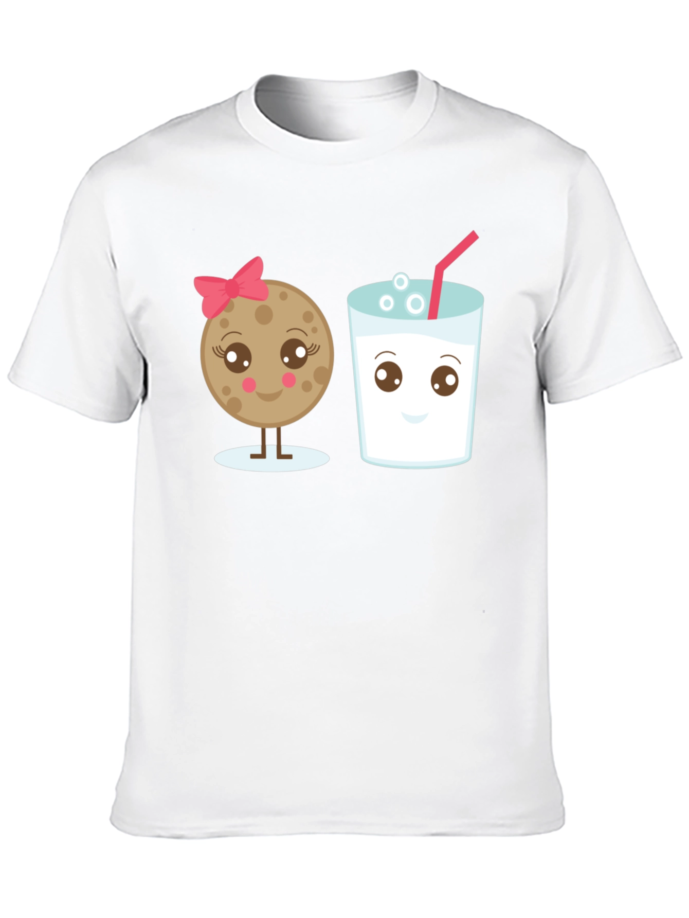 Cute Cookie & Milk Graphic Black T-Shirt