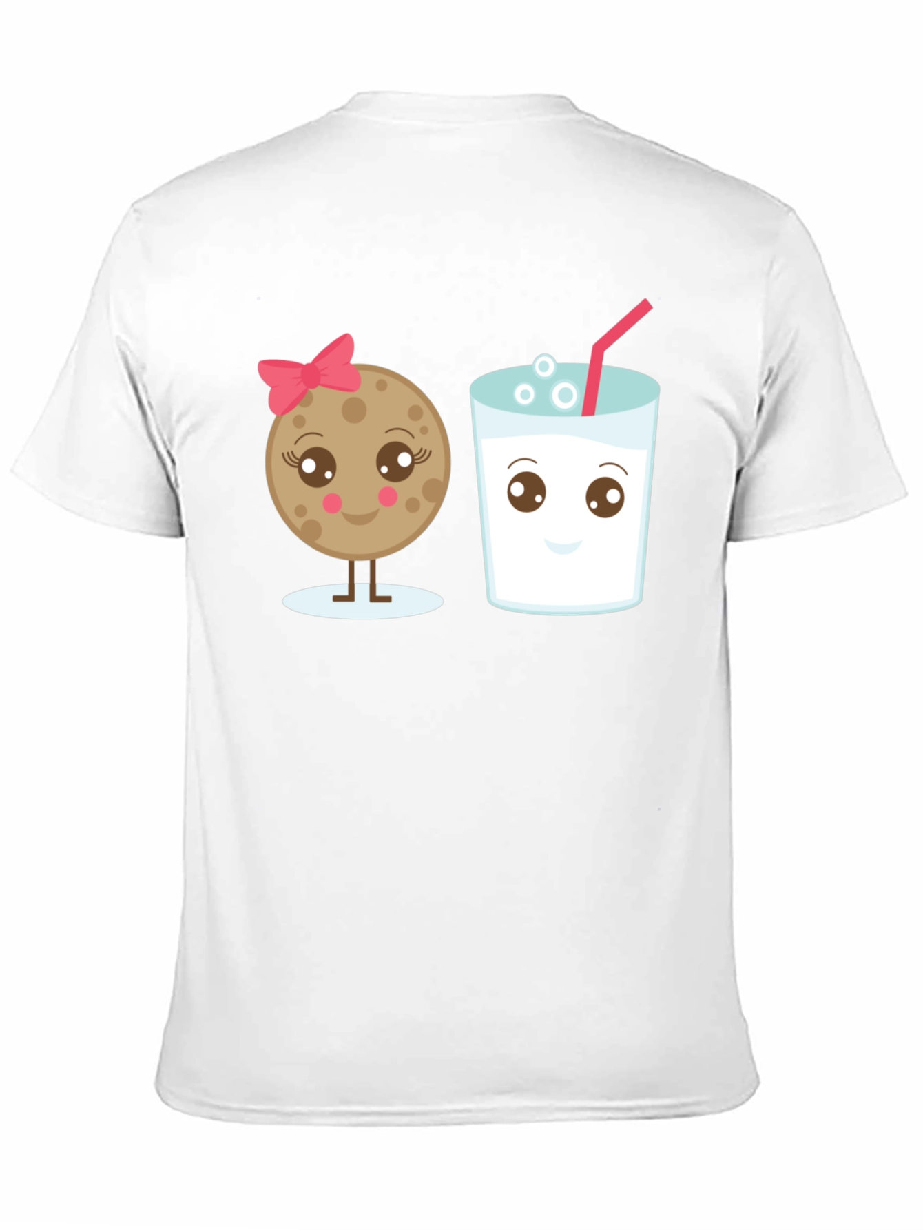 Cute Cookie & Milk Graphic Black T-Shirt