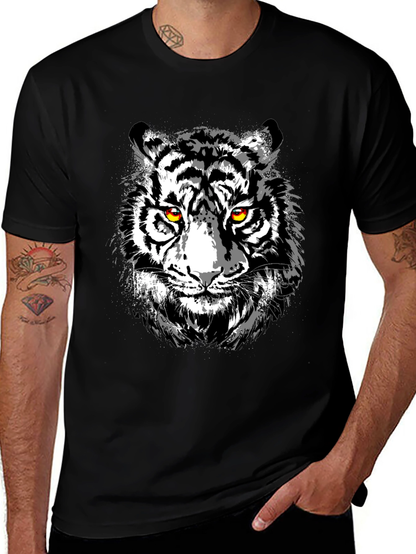Cool Tiger Graphic Print Black T-Shirt