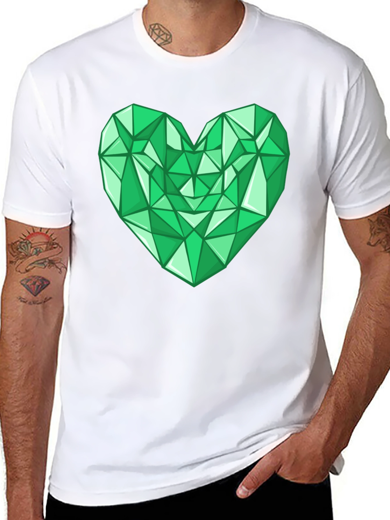Geometric Emerald Heart Graphic Tee - Modern Style