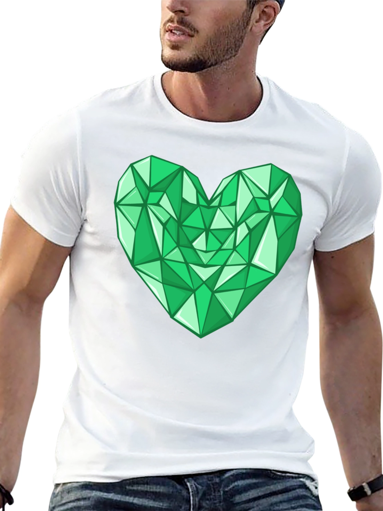 Geometric Emerald Heart Graphic Tee - Modern Style