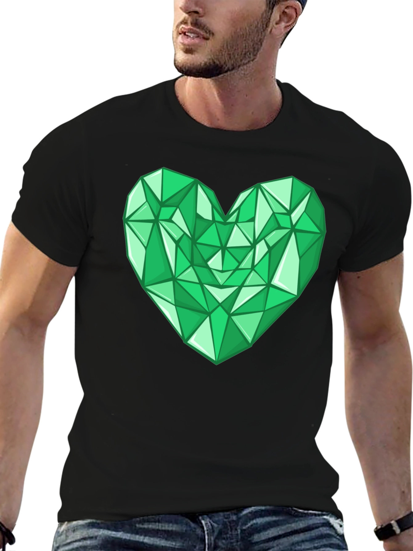 Geometric Emerald Heart Graphic Tee - Modern Style