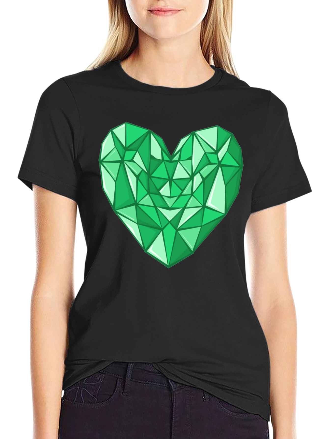Geometric Emerald Heart Graphic Tee - Modern Style