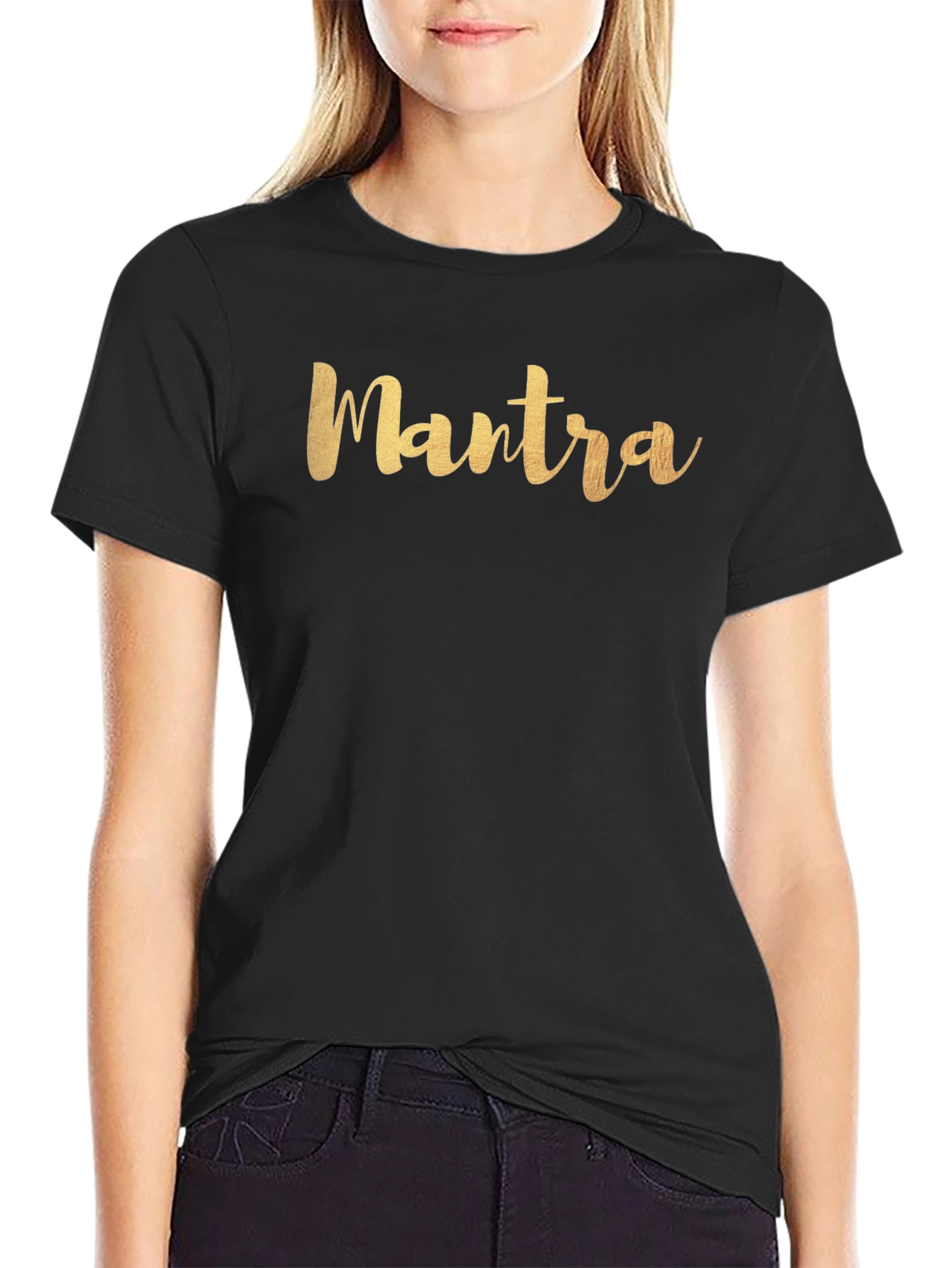 Mantra Gold Script Black T-Shirt