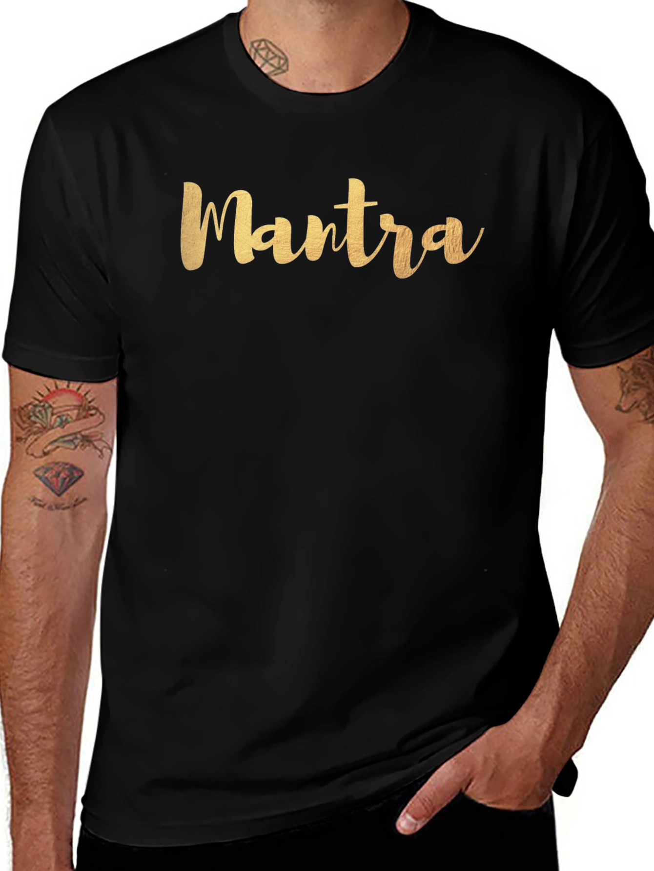 Mantra Gold Script Black T-Shirt