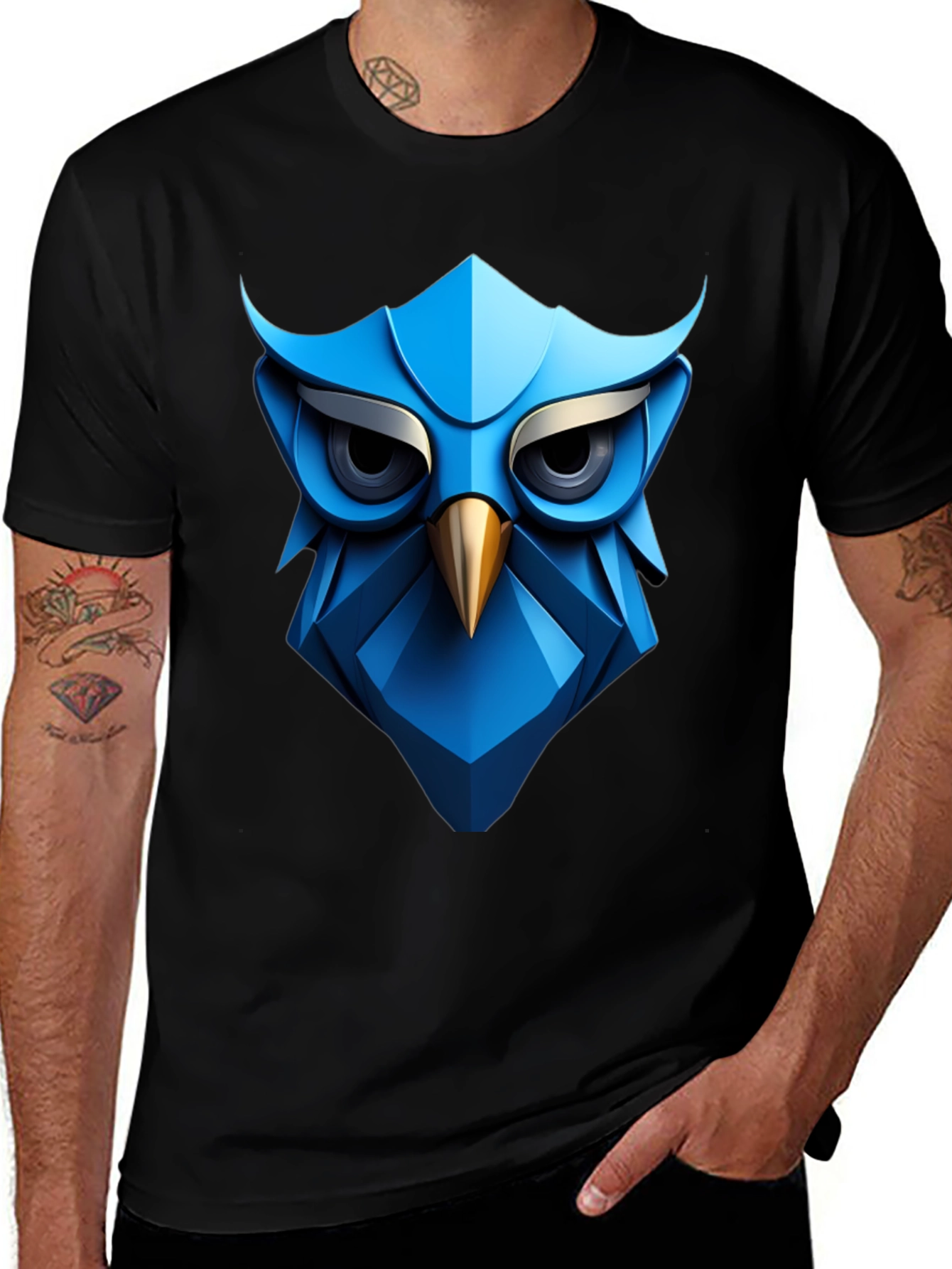 Geometric Owl Graphic Tee - Modern Bird Design