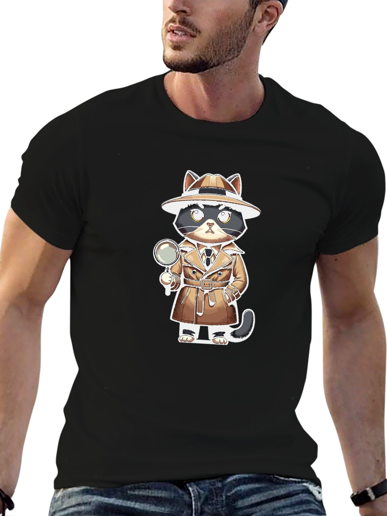 Detective Cat Graphic Tee - Sleuth Style