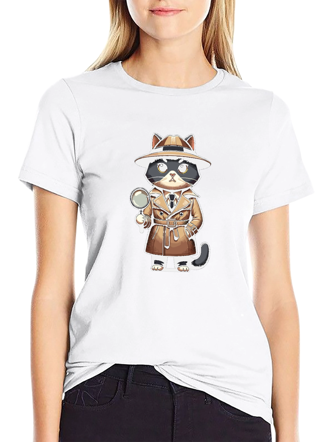 Detective Cat Graphic Tee - Sleuth Style