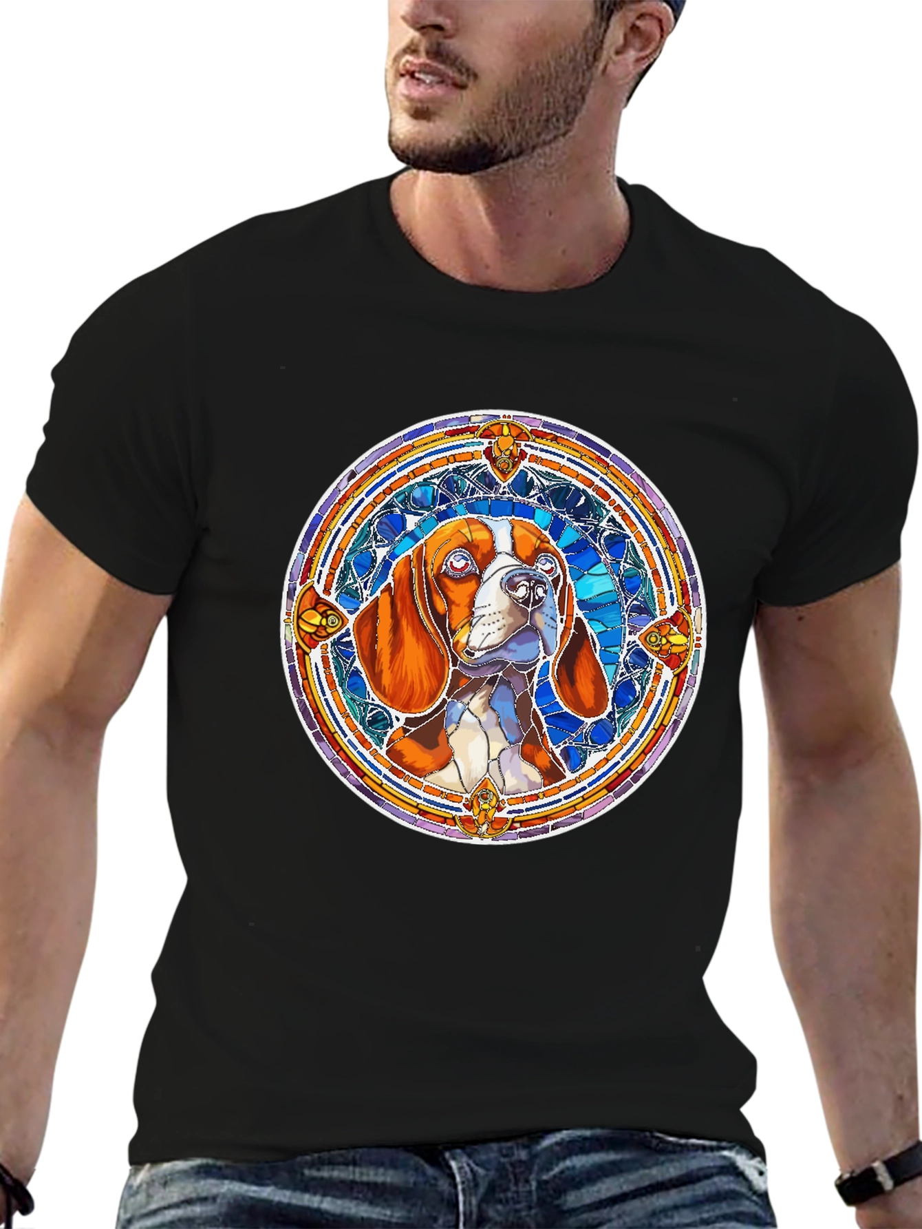Stained Glass Dog Graphic Tee - Unique Design