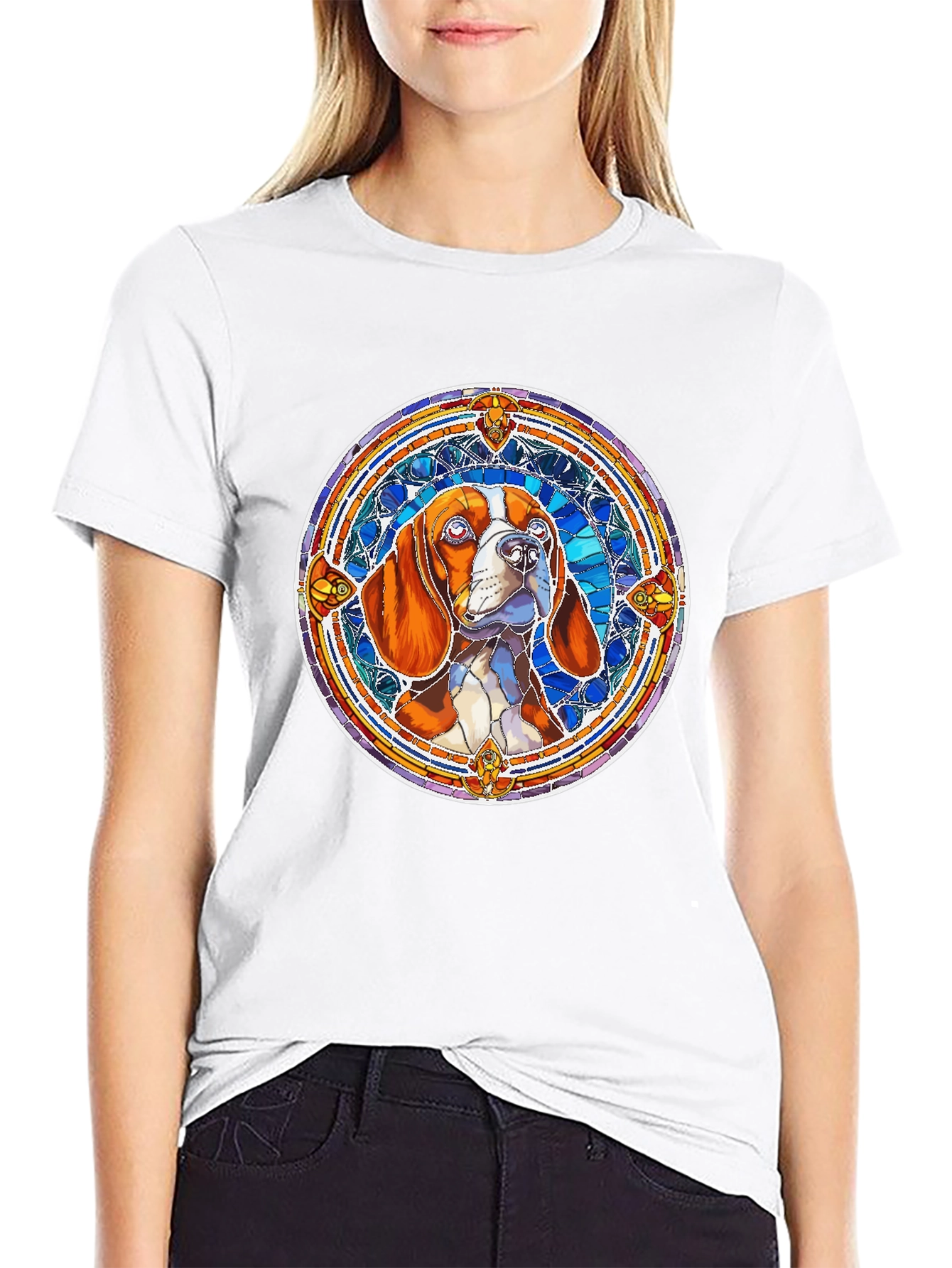 Stained Glass Dog Graphic Tee - Unique Design