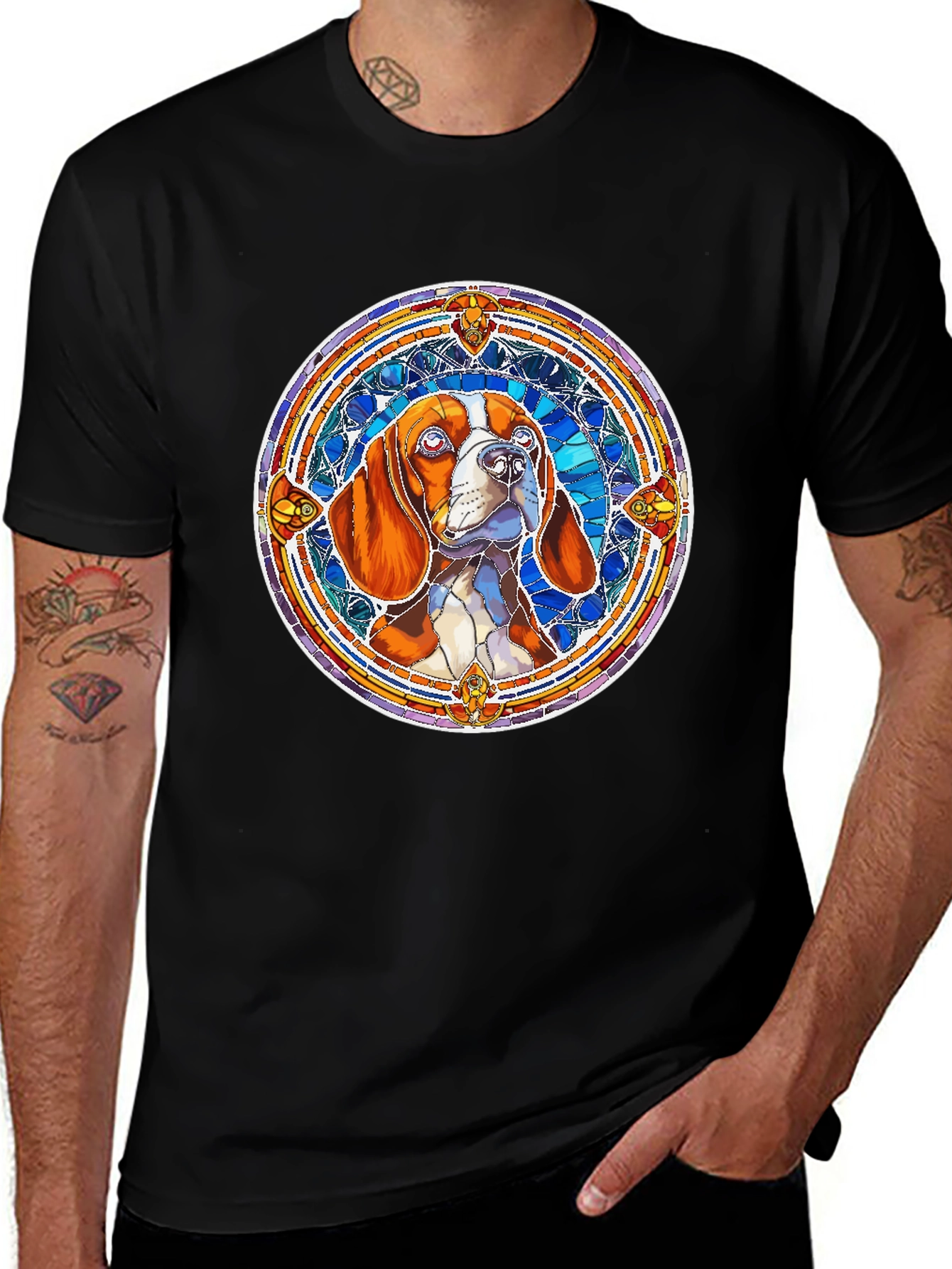Stained Glass Dog Graphic Tee - Unique Design
