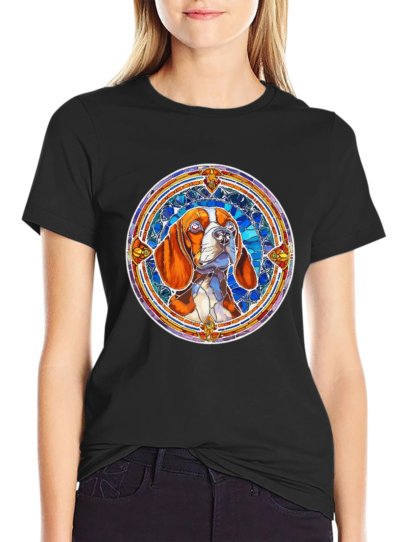 Stained Glass Dog Graphic Tee - Unique Design
