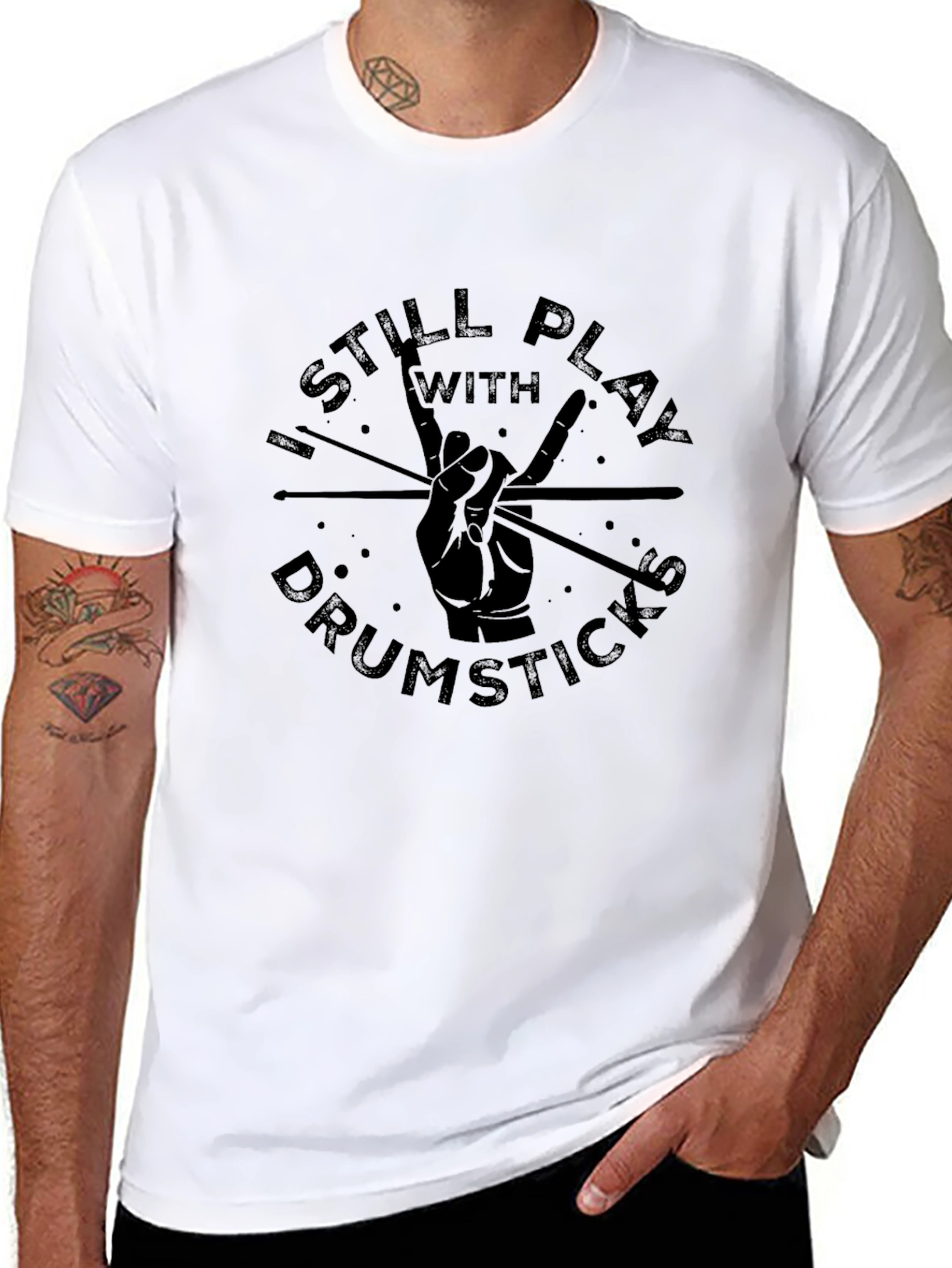 I Still Play with Drumsticks Black Graphic Tee