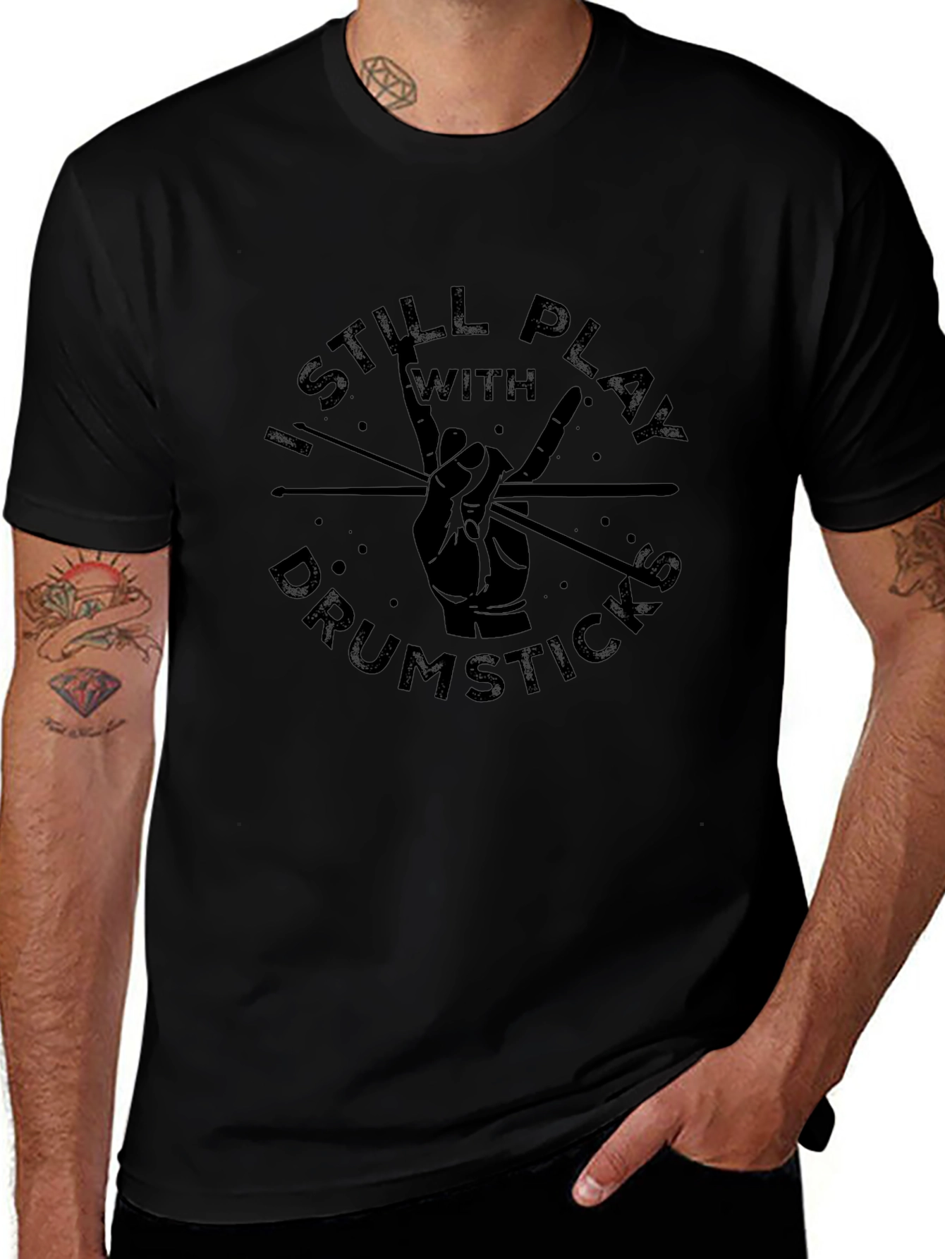 I Still Play with Drumsticks Black Graphic Tee