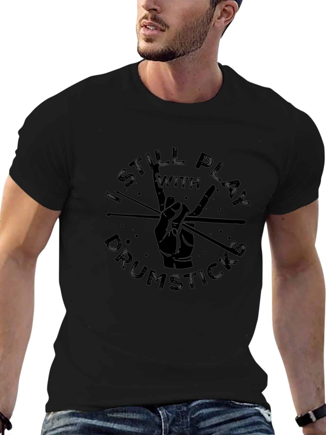 I Still Play with Drumsticks Black Graphic Tee