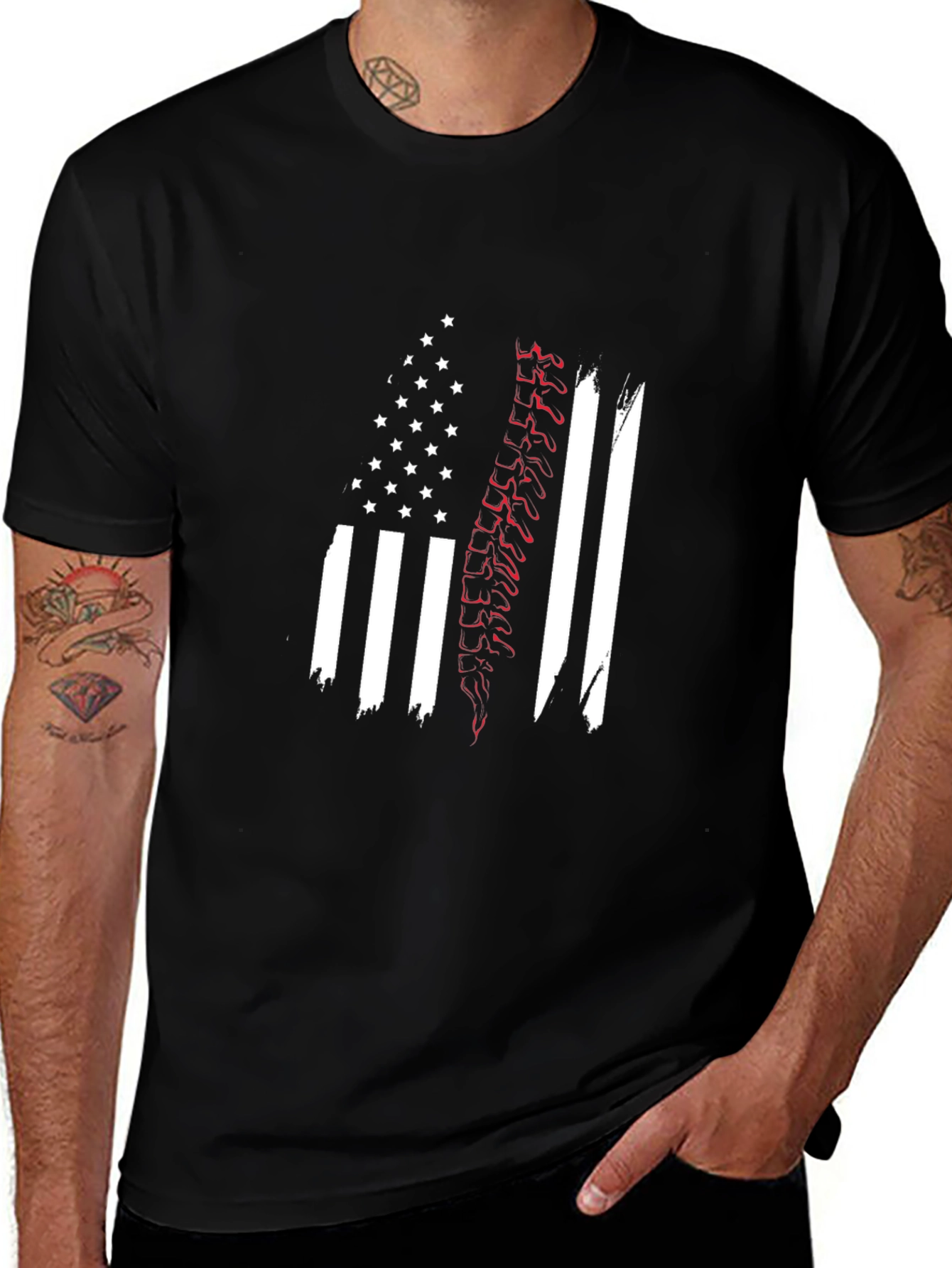 Patriotic Spine Graphic Black T-Shirt