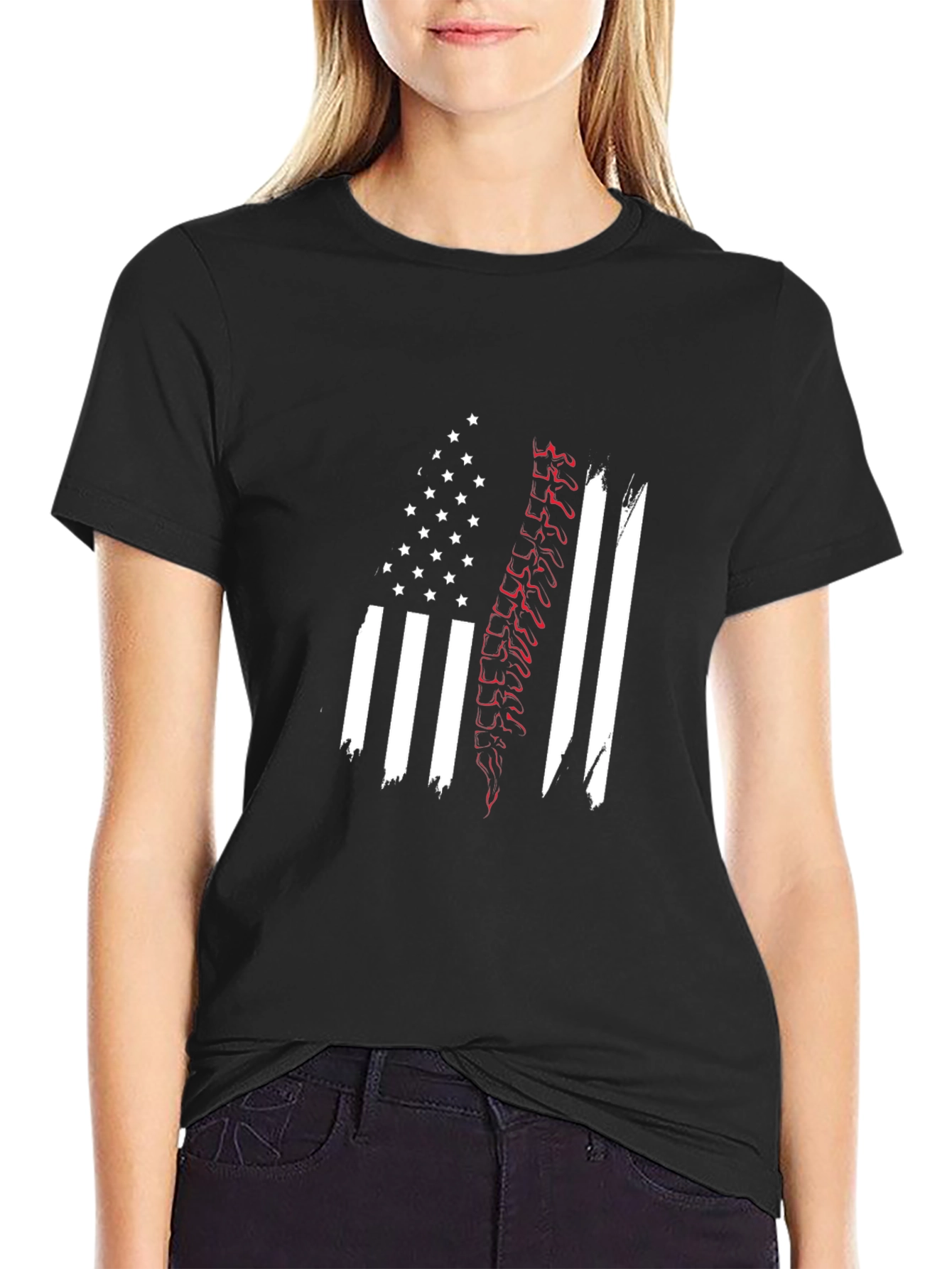 Patriotic Spine Graphic Black T-Shirt