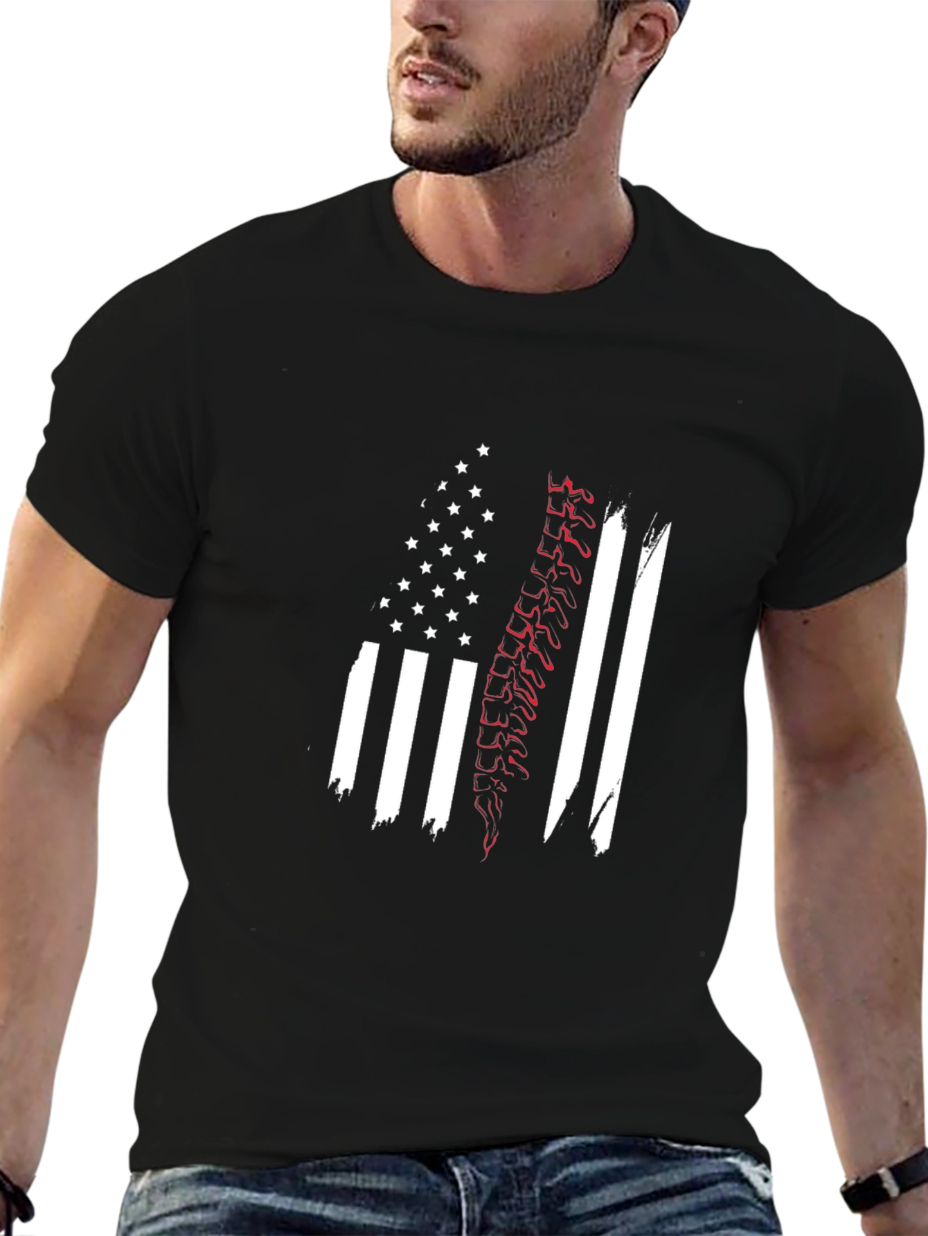 Patriotic Spine Graphic Black T-Shirt