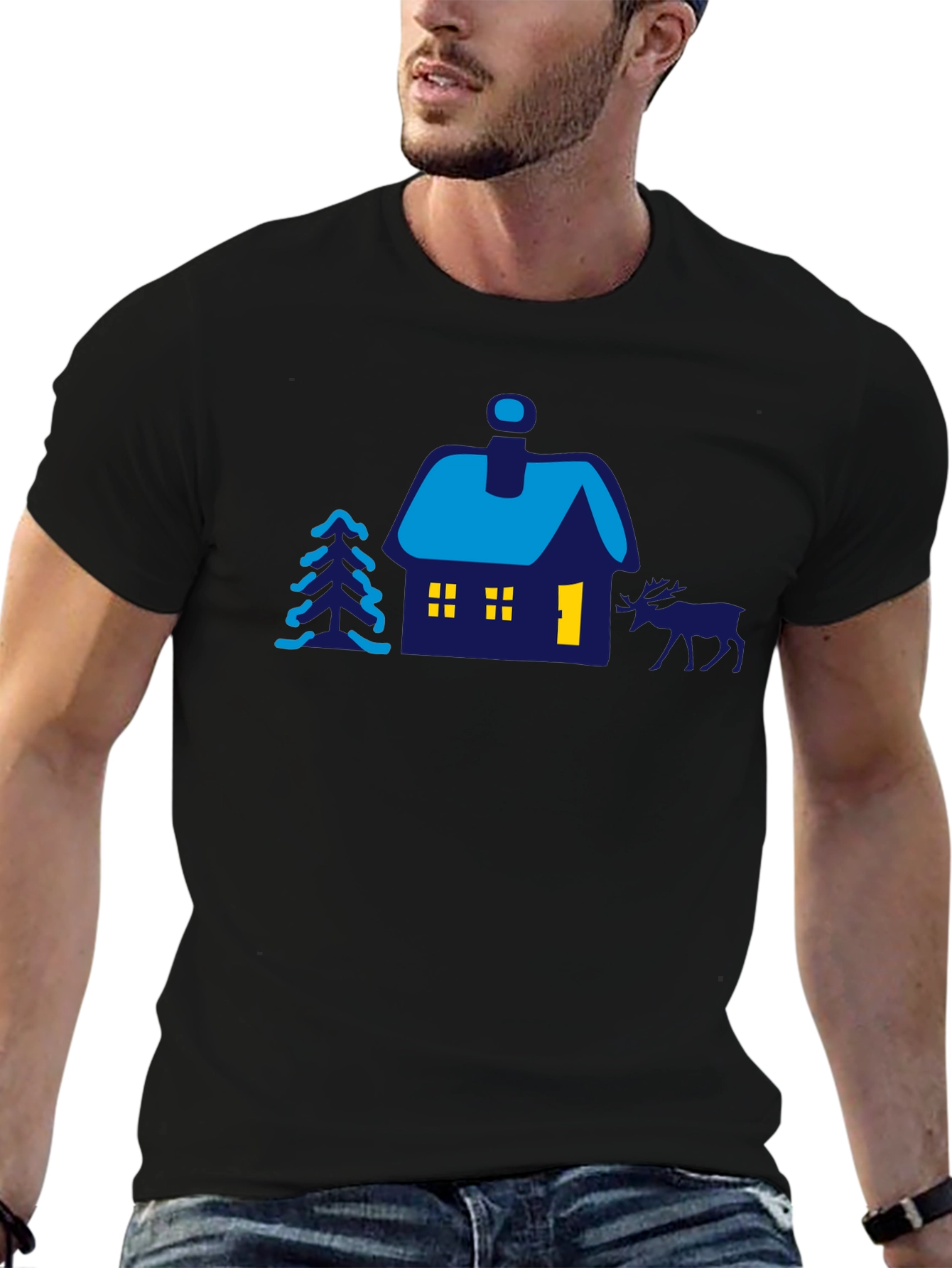 Cabin Scene Graphic Tee - Mens Black T-Shirt
