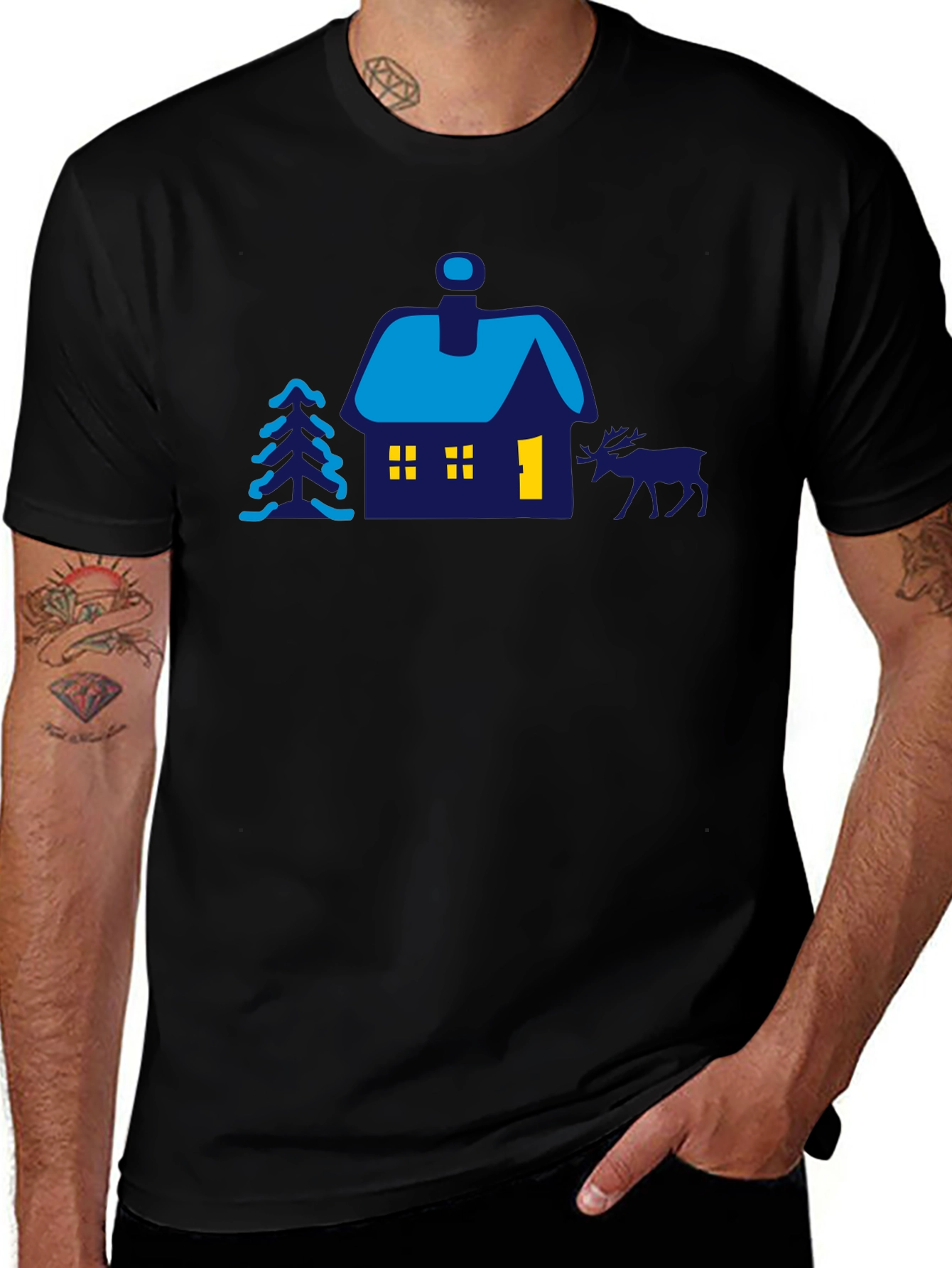 Cabin Scene Graphic Tee - Mens Black T-Shirt