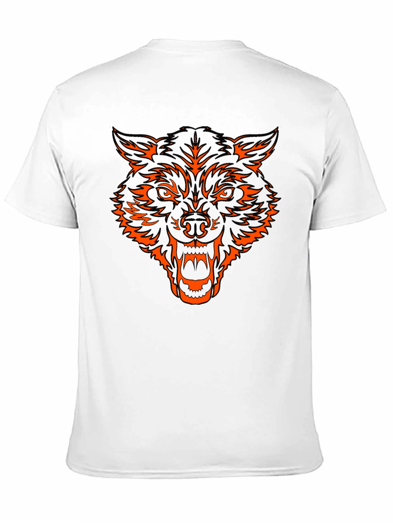 Black T-Shirt with Orange Wolf Head Graphic