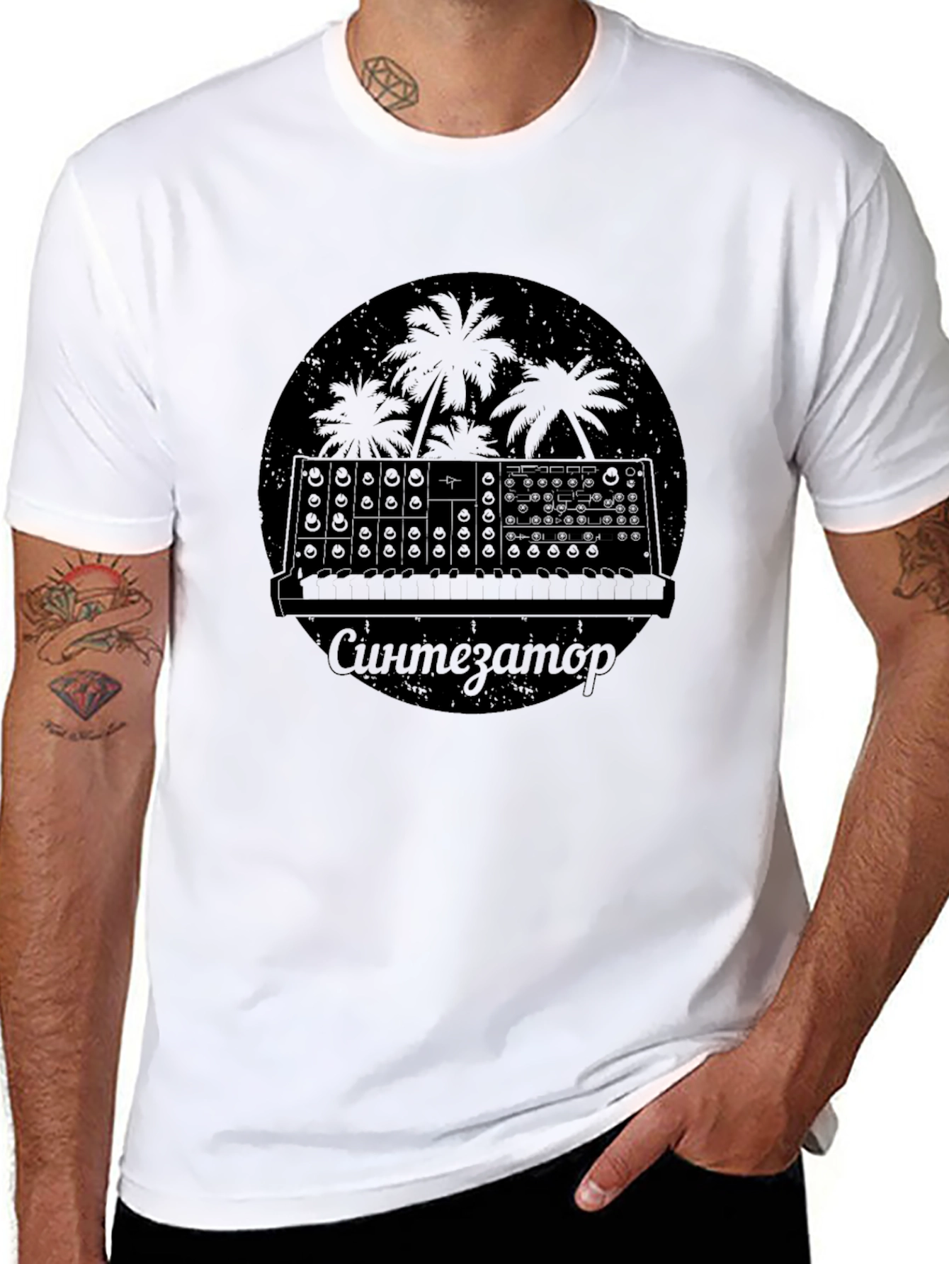 Synthesizer Palm Tree Graphic T-Shirt