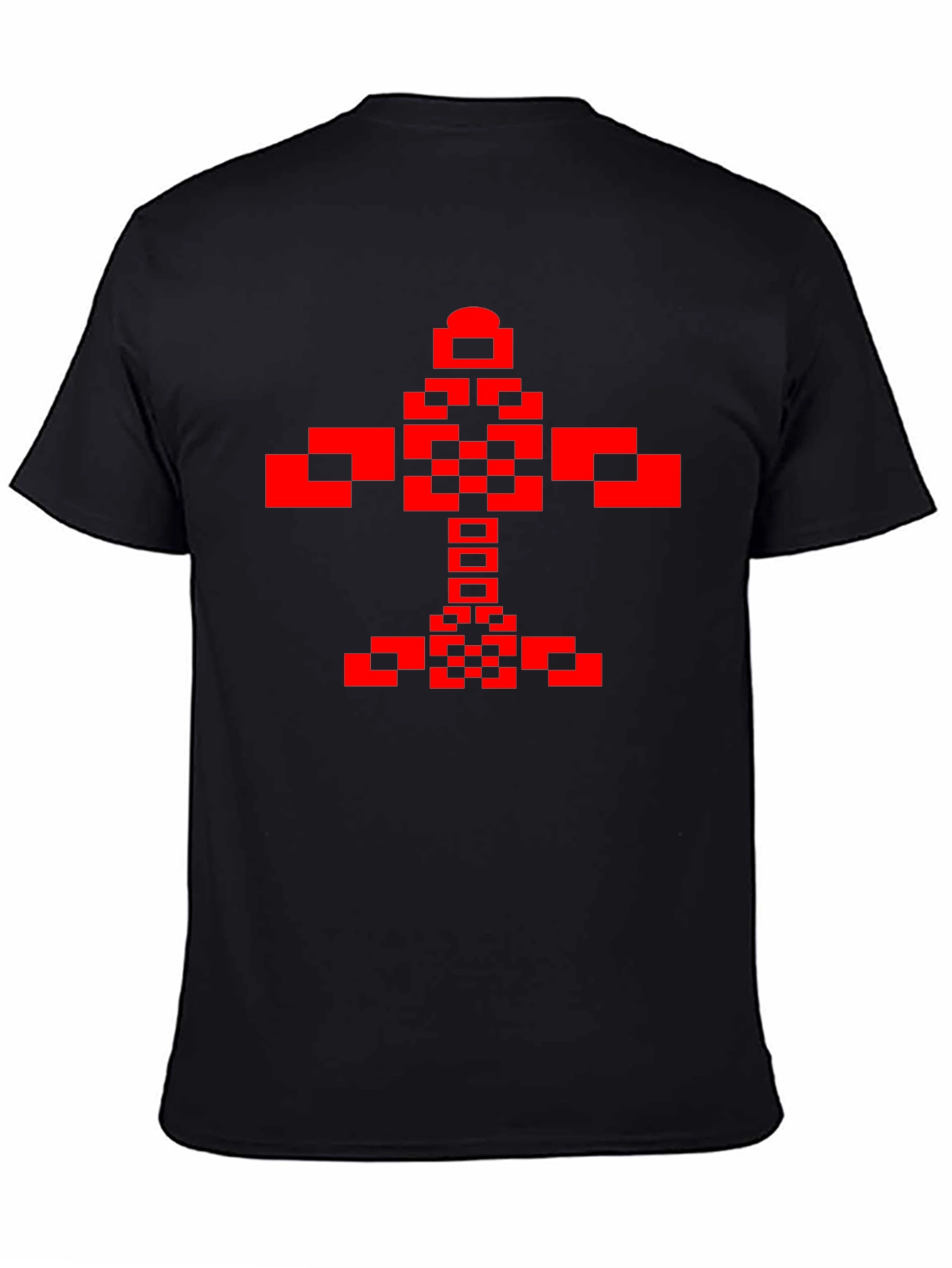 Pixelated Red Graphic Print Black T-Shirt